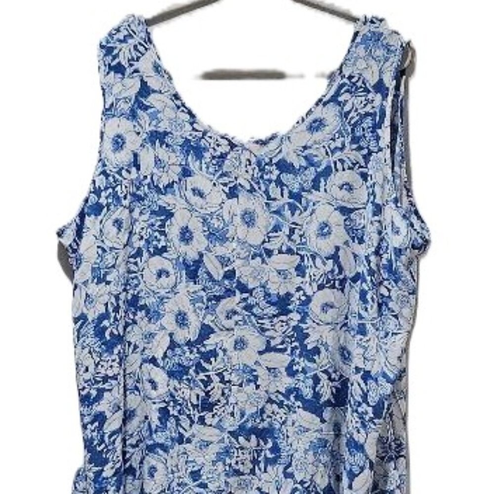 WOMAN WITHIN BLUE WHITE FLORAL CLOISONNE SLEEVELESS SCOOP NECK TANK TOP 2X - 4X - Picture 7 of 13